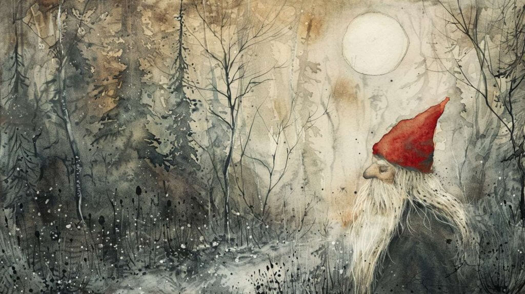 Swedish Tomte and a full moon
