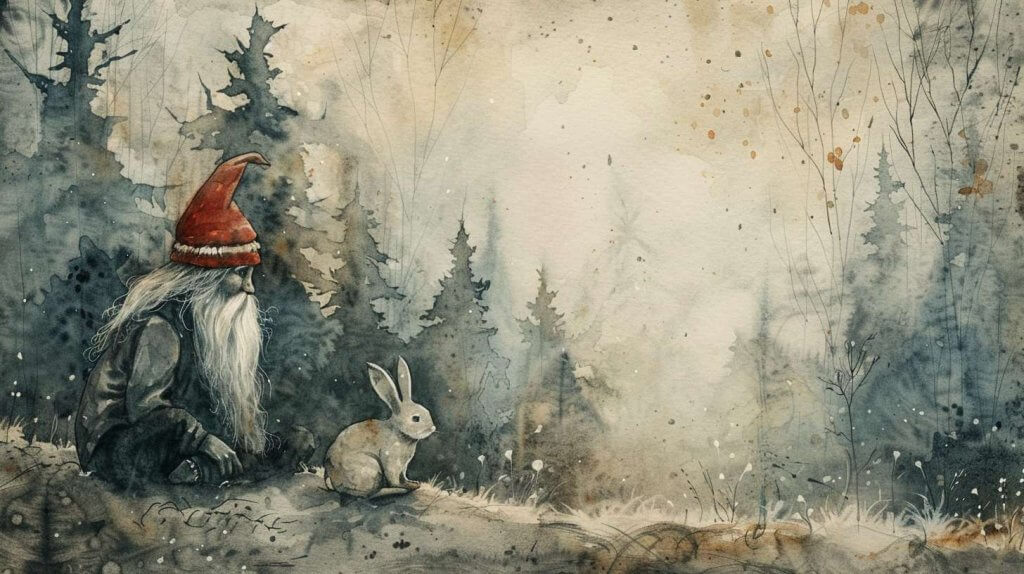 Swedish Tomte and a rabbit