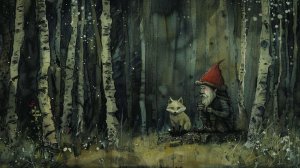 Swedish Tomte in the woods with a fox