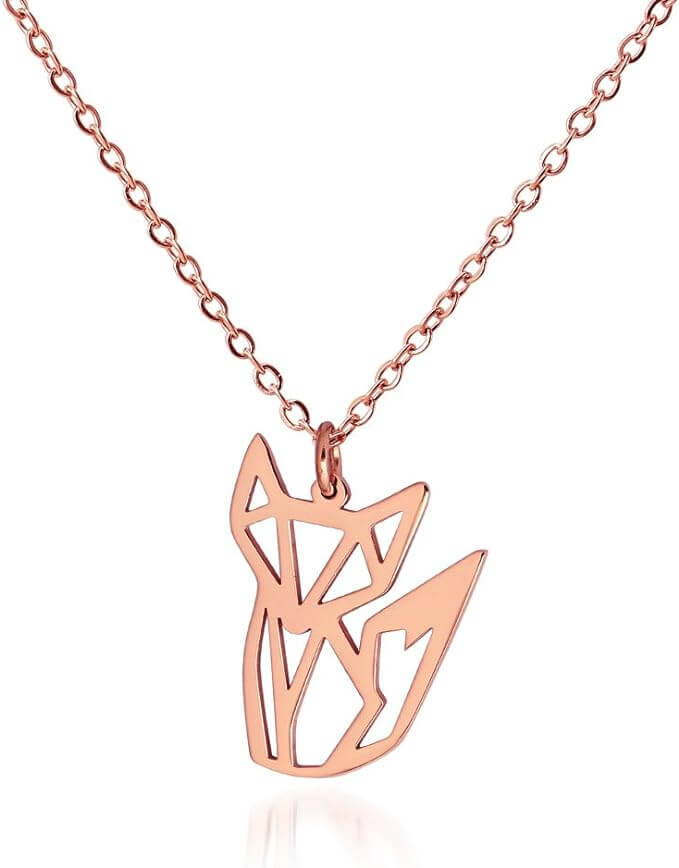 HANFLY Women's Fox Necklace Cute Fox Jewelry Origami jewelry 16.5"+1.5" Extender