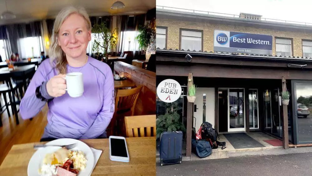 Sarah having breakfast before leaving the hotel