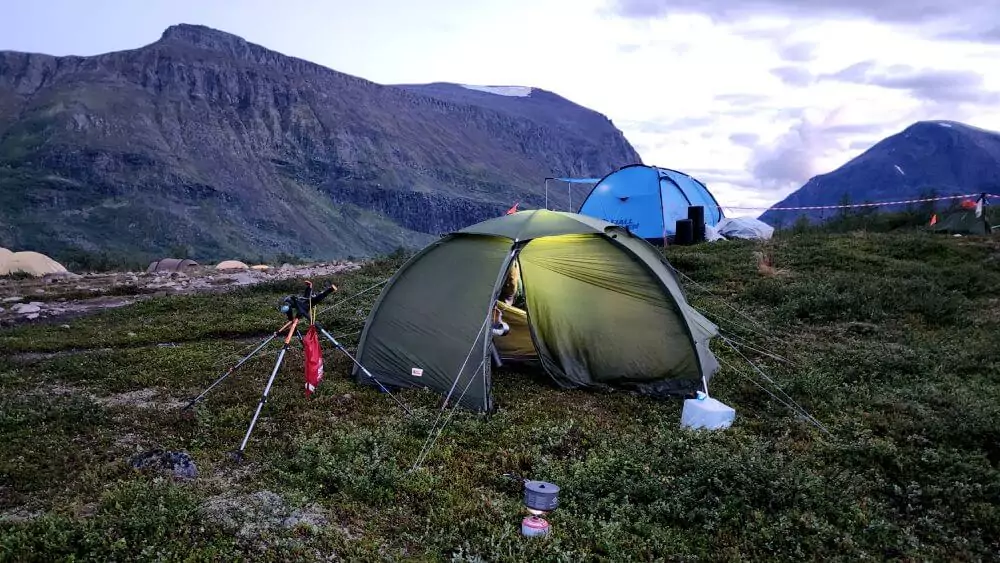 Fjällräven dome tent camped at Kebnekaise checkpoint