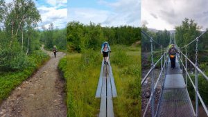 The various types of trails at the start. Gravel, boardwalks and bridges.