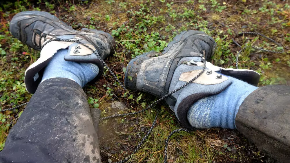 Muddy hiking boots